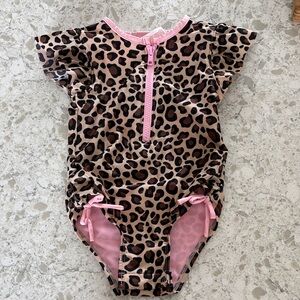 Cat & Jack Leopard Print Kids Rashguard with Pink Zipper